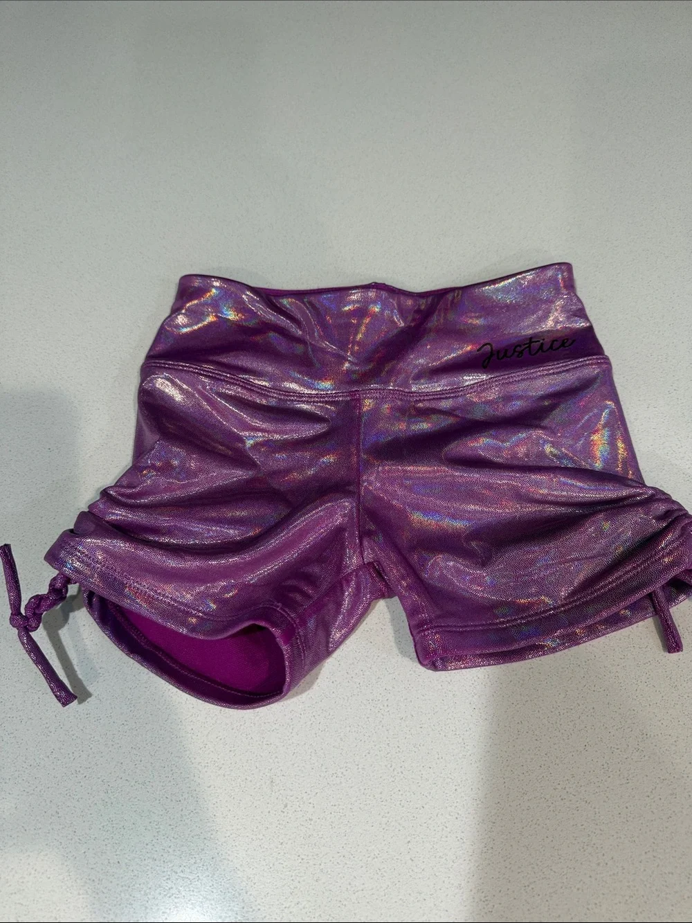 Justice Girls Shimmery Purple Holographic Athletic Shorts